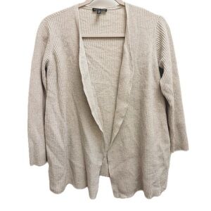Eileen Fisher Italian Wool Ribbed Cardigan in Oatmeal